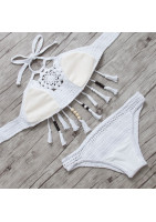 Two Pieces Bikini In Attractive Picked Macram Fringe With Wooden Pearls