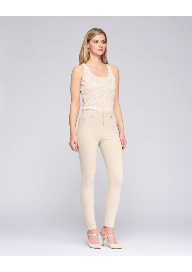 Beige leggings with cotton blend, front zip
