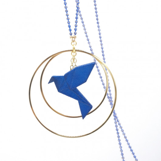 Necklace with origami bird, 3D print, coloured chain